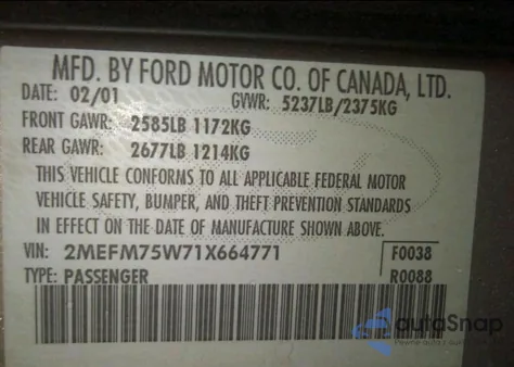 2001 Mercury Marquis Grand Marquis Ls from USA, damaged, VIN 2MEFM75W71X664771